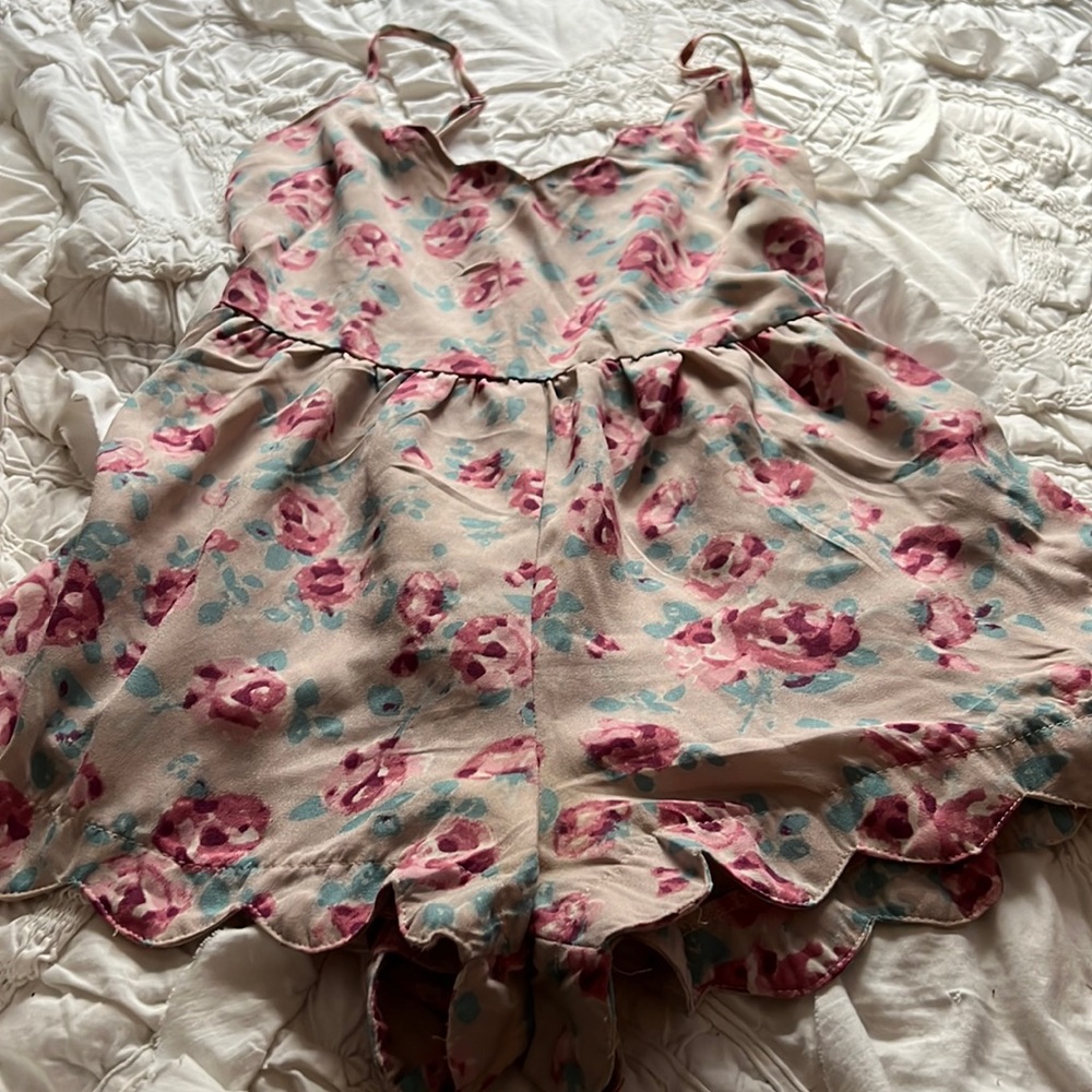 Pink floral scalloped romper